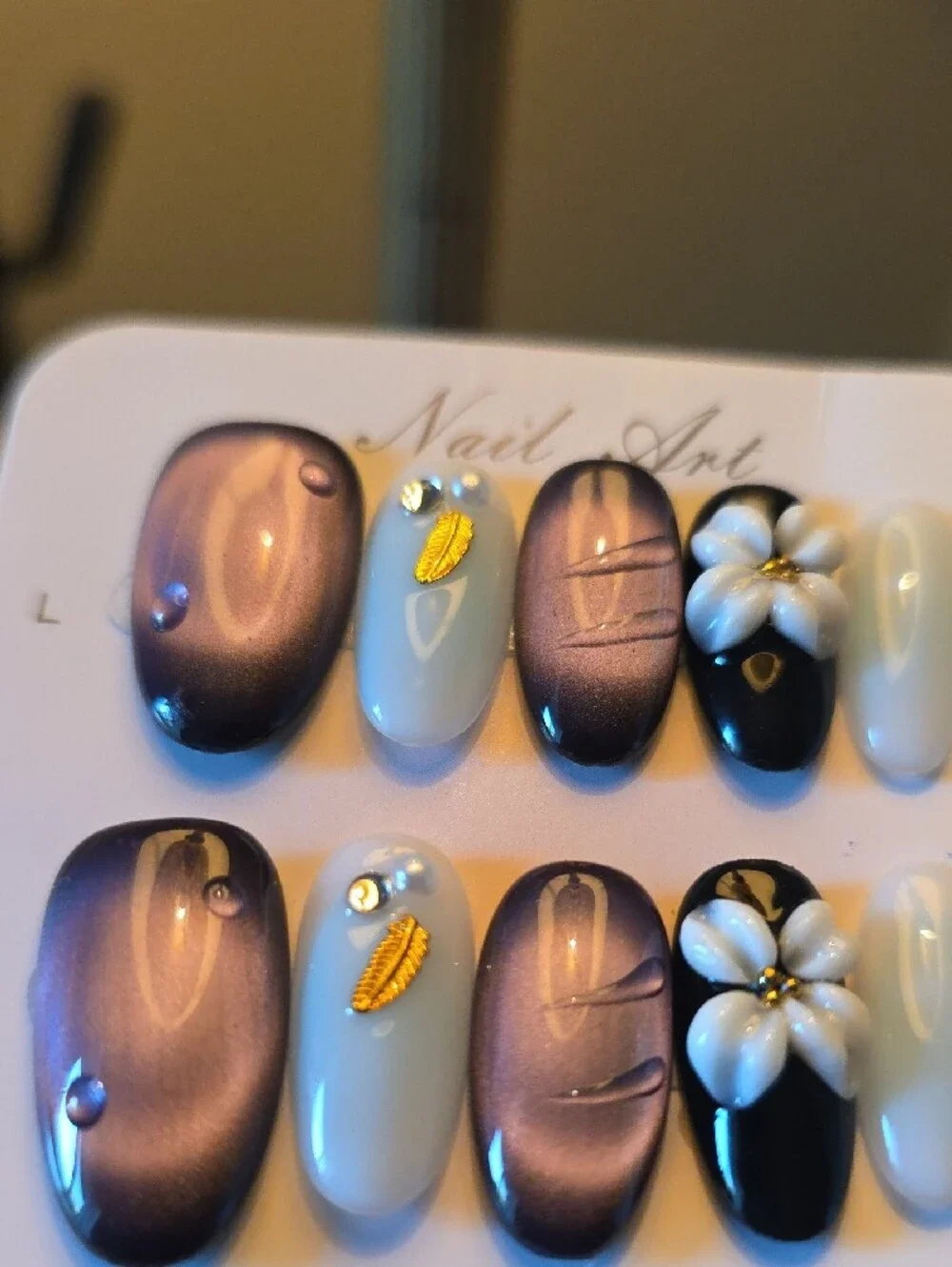 Nail Art Press-On Set with Purple, White & Black Accents Size Large